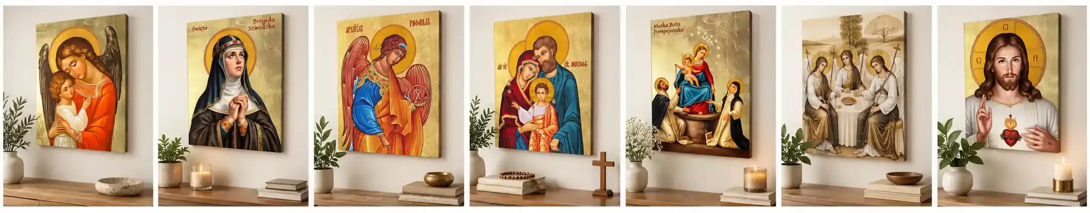 Ikony religijne na drewnie – Chrystus, Matka Boża, Święta Rodzina, aniołowie i święci